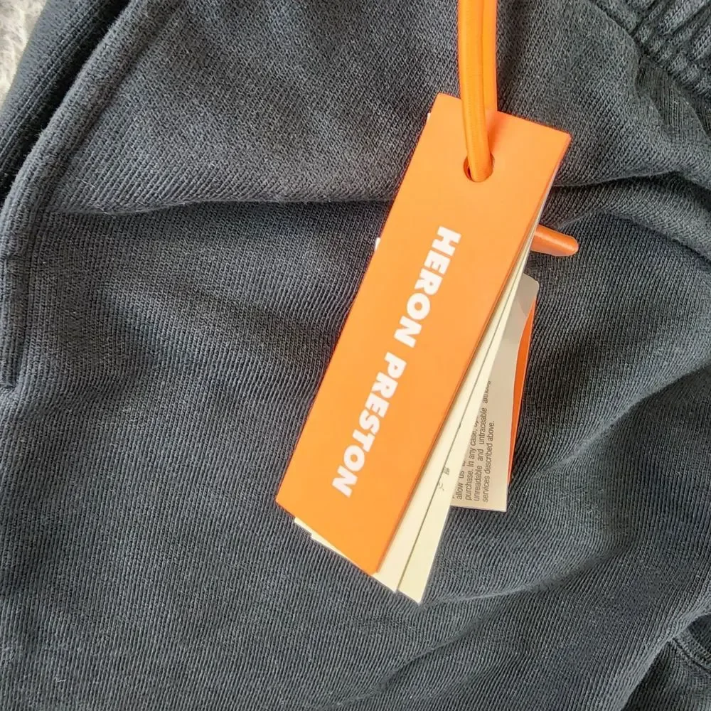 Heron Preston Color Blocks Logo Print Sweat Shorts Men's S Black Gray Pockets~ - Picture 10 of 14